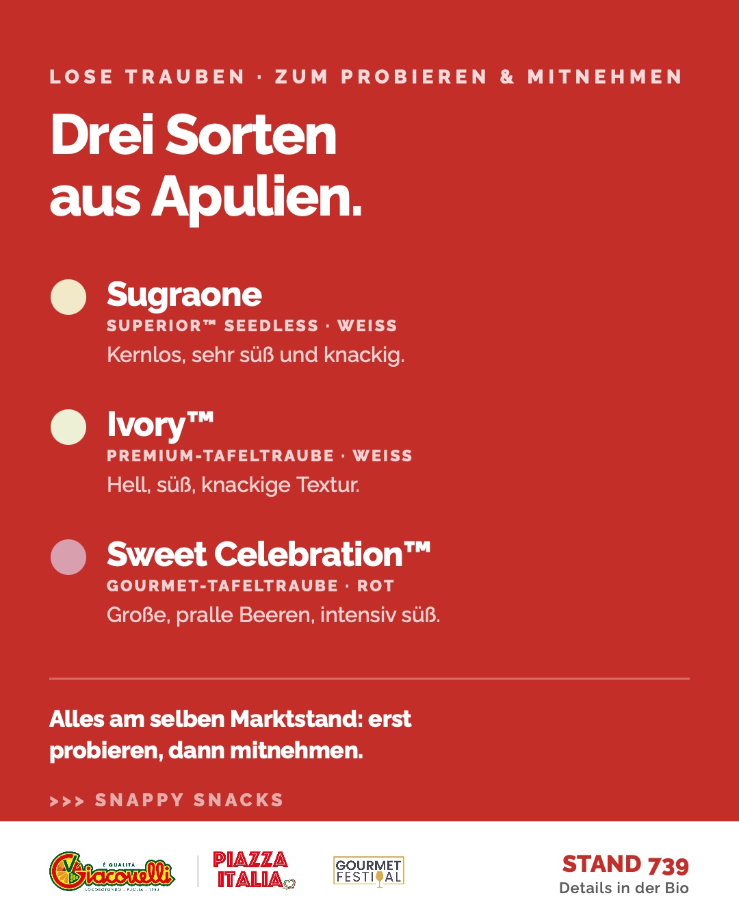 Die drei Traubensorten: Sugraone, Ivory und Sweet Celebration