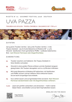 Rezeptkarte Uva Pazza – Trauben aus Apulien mit Tropea-Zwiebeln und Balsamico